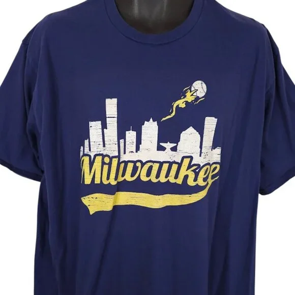 Milwaukee Brewers T Shirt Mens Size 3XL Blue MLB Baseball City Skyline - Picture 1 of 6